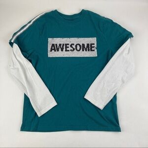 Wonder Nation Tshirt Girls XL 14-16 Green White Sequins